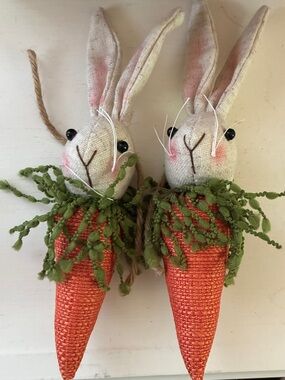 2 Cute Bunny-in-Carrot Hanging Ornaments